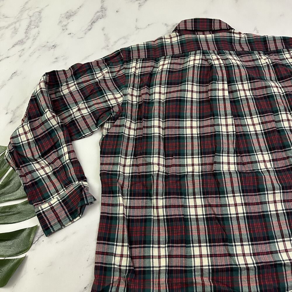 Lands End Mens Vintage 90s Plaid Shirt Size L Red Green Wool Cotton Blend - Picture 10 of 11